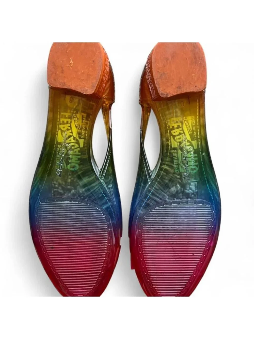 Y2K Salvatore Ferragamo Vara Rainbow Jelly Shoes Size 6 Coquette Summer Italy